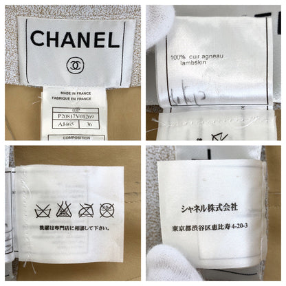 Chanel Tailored Jacket Lambskin Ivory Leather Jacket Tailored Jacket Coco Mark Women 36