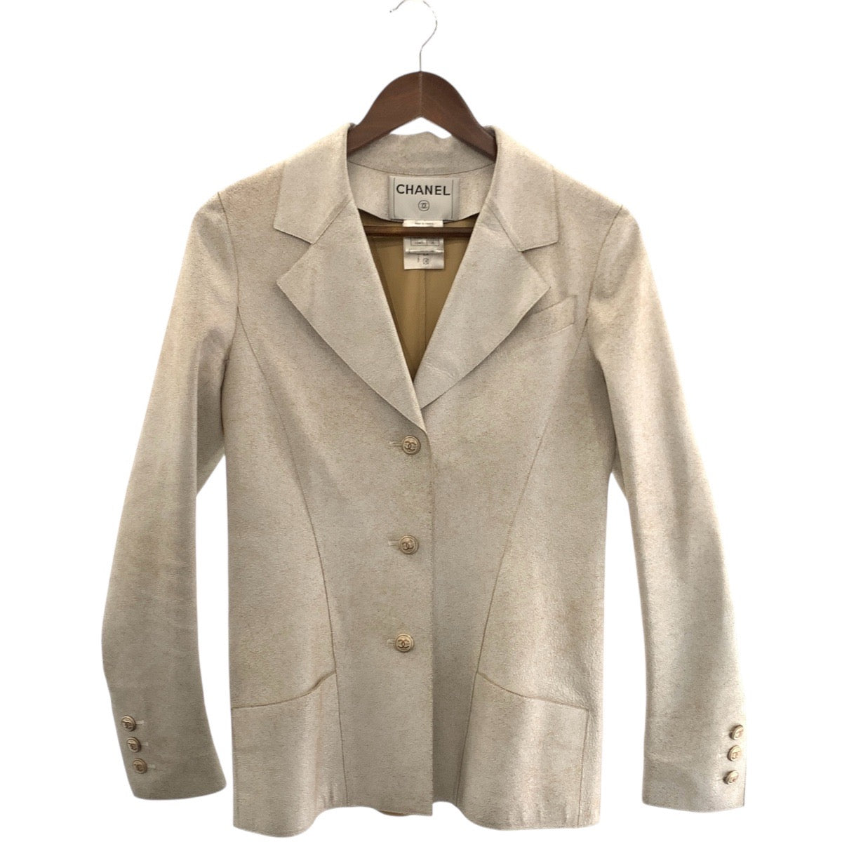 Chanel Tailored Jacket Lambskin Ivory Leather Jacket Tailored Jacket Coco Mark Women 36