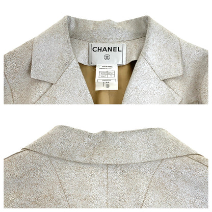 Chanel Tailored Jacket Lambskin Ivory Leather Jacket Tailored Jacket Coco Mark Women 36