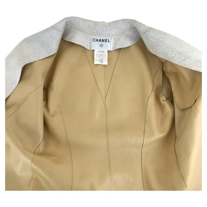 Chanel Tailored Jacket Lambskin Ivory Leather Jacket Tailored Jacket Coco Mark Women 36