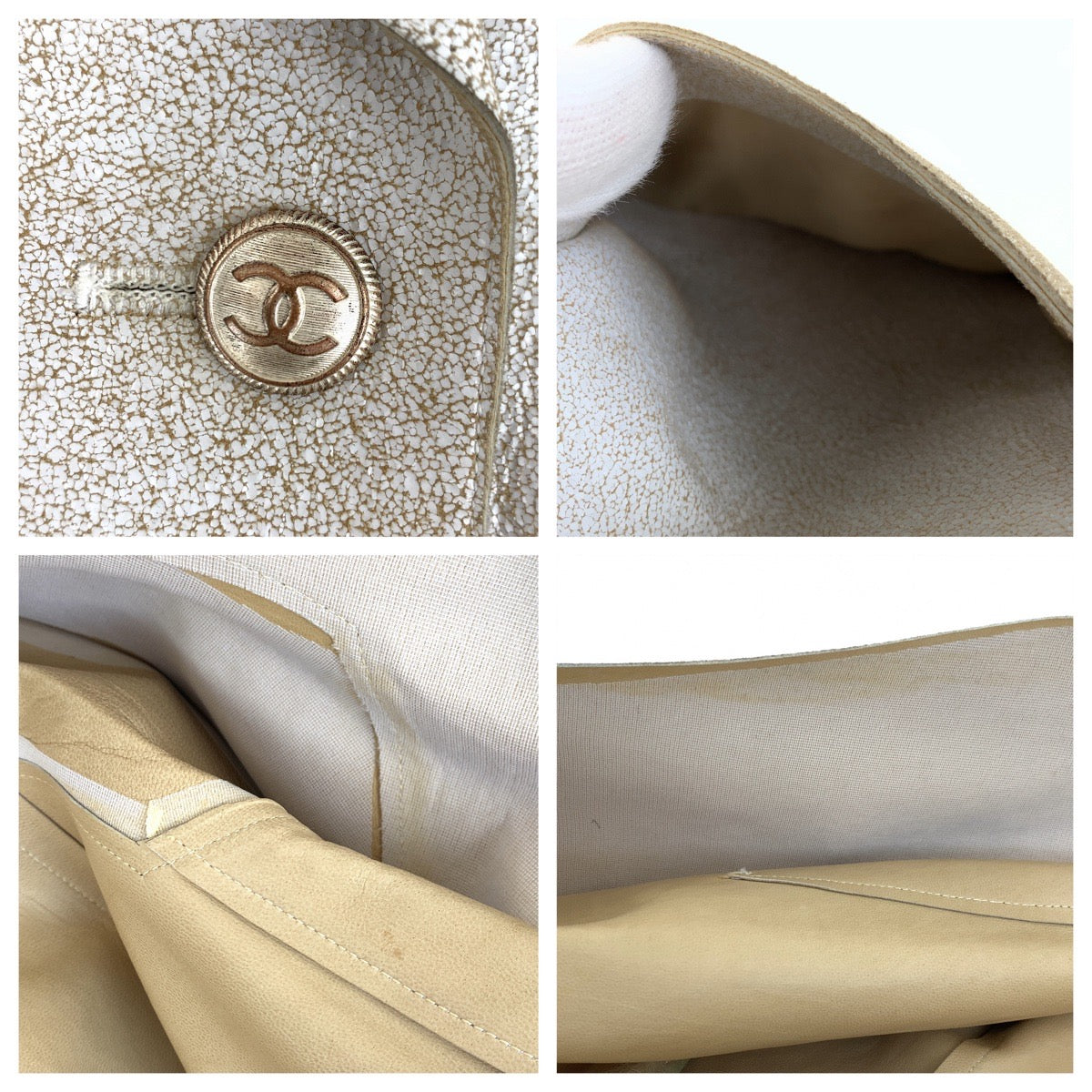 Chanel Tailored Jacket Lambskin Ivory Leather Jacket Tailored Jacket Coco Mark Women 36