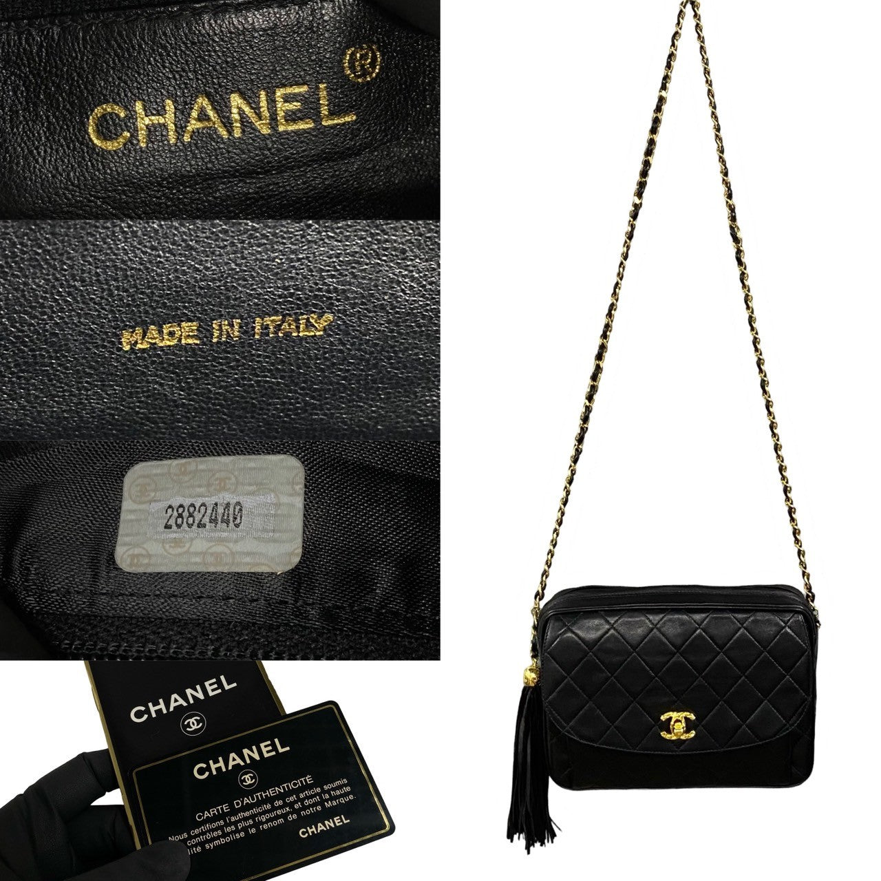 Chanel Shoulder Bag Lambskin Black Coco Mark Fringe Matrasse Women