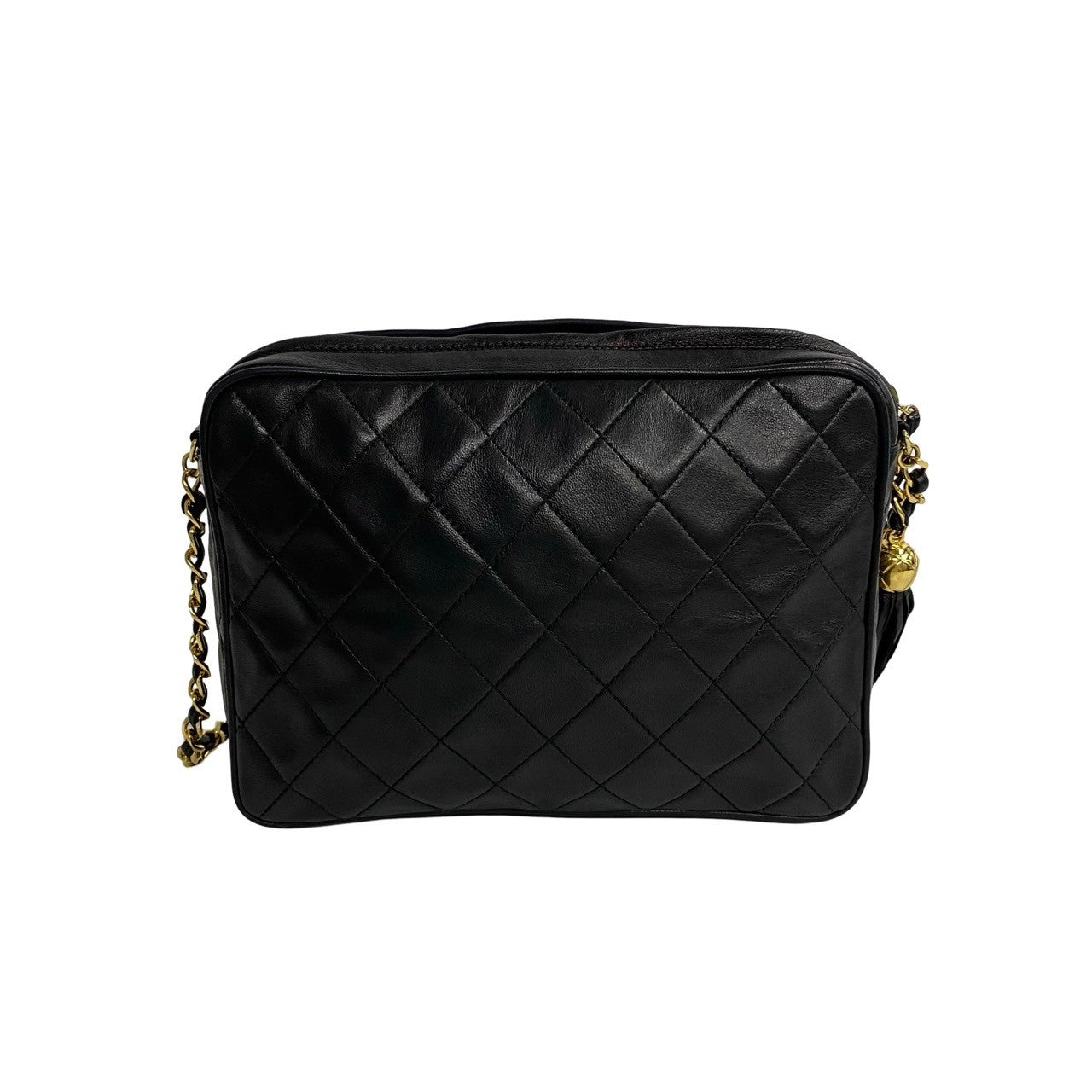 Chanel Shoulder Bag Lambskin Black Coco Mark Fringe Matrasse Women