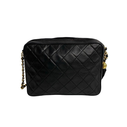 Chanel Shoulder Bag Lambskin Black Coco Mark Fringe Matrasse Women