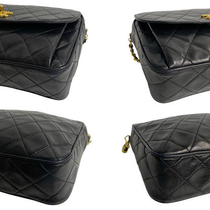 Chanel Shoulder Bag Lambskin Black Coco Mark Fringe Matrasse Women