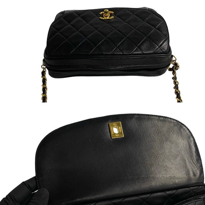 Chanel Shoulder Bag Lambskin Black Coco Mark Fringe Matrasse Women