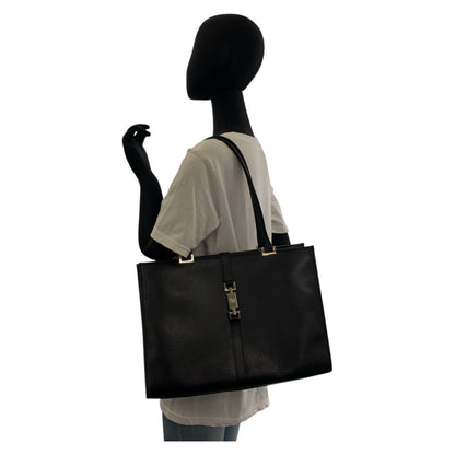 Gucci Tote Bag 002 1074 Leather Black Silvermetal Tote Bag Shoulder Bag Jackie Women
