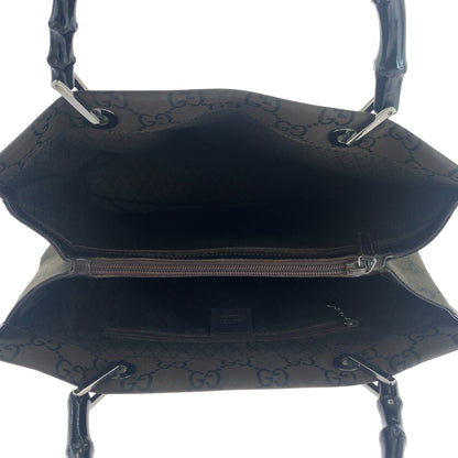 Gucci Tote Bag 002 1010 Nylon Brown Black Silvermetal Tote Bag Handbag Bamboo Women