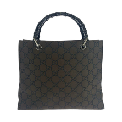 Gucci Tote Bag 002 1010 Nylon Brown Black Silvermetal Tote Bag Handbag Bamboo Women