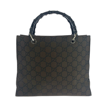 Gucci Tote Bag 002 1010 Nylon Brown Black Silvermetal Tote Bag Handbag Bamboo Women