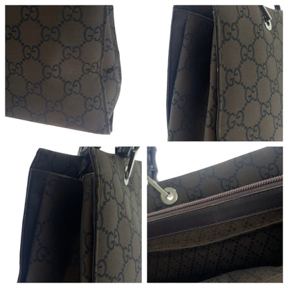 Gucci Tote Bag 002 1010 Nylon Brown Black Silvermetal Tote Bag Handbag Bamboo Women
