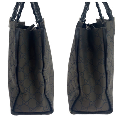 Gucci Tote Bag 002 1010 Nylon Brown Black Silvermetal Tote Bag Handbag Bamboo Women