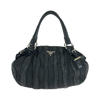 Prada Handbag Nylon, Leather Black Silver Metal Handbag Shoulder Bag Logo Women