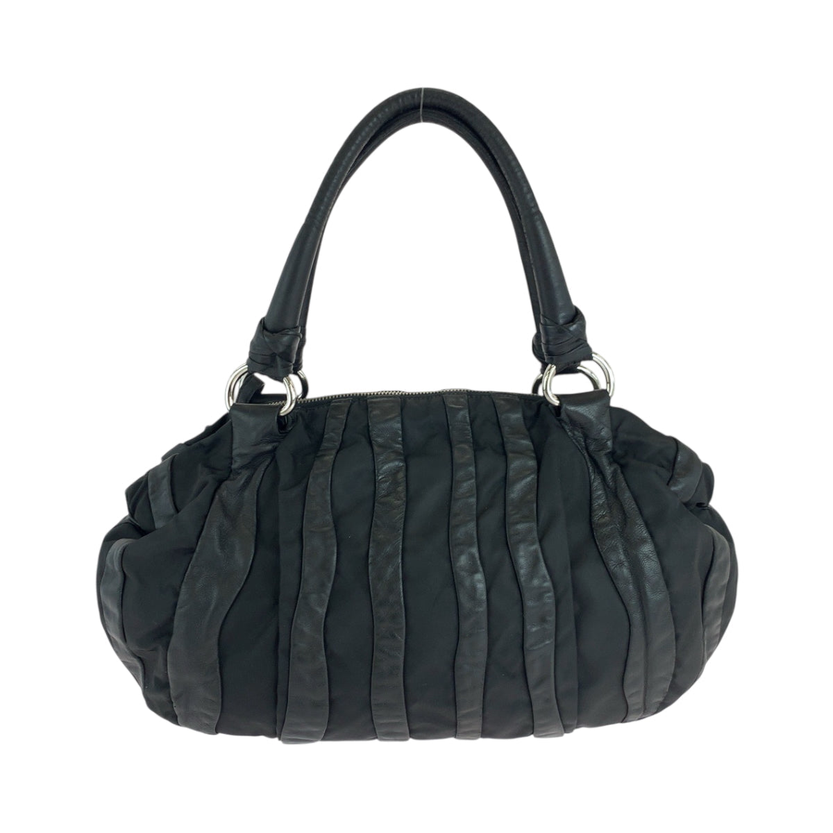 Prada Handbag Nylon, Leather Black Silver Metal Handbag Shoulder Bag Logo Women