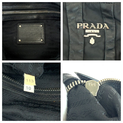 Prada Handbag Nylon, Leather Black Silver Metal Handbag Shoulder Bag Logo Women
