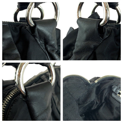 Prada Handbag Nylon, Leather Black Silver Metal Handbag Shoulder Bag Logo Women