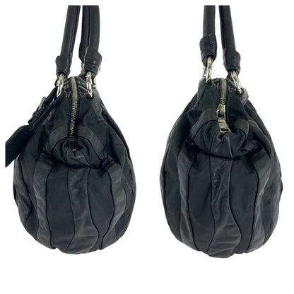 Prada Handbag Nylon, Leather Black Silver Metal Handbag Shoulder Bag Logo Women