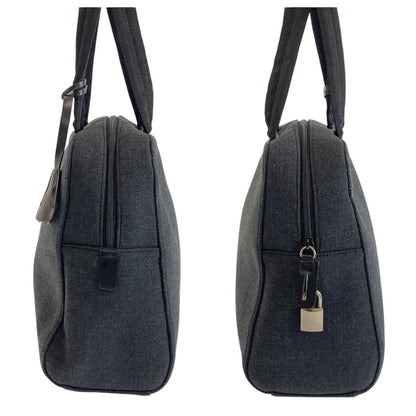 Prada Tote Bag Canvas Grey Black Silvermetal Tote Bag Shoulder Bag Unisex Prada Sports Women