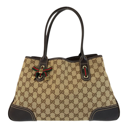 Gucci Tote Bag 163805 Gg Canvas, Leather Beige Brown Gold Metal Tote Bag Shoulder Bag Prince