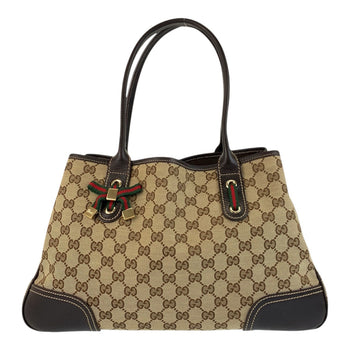 Gucci Tote Bag 163805 Gg Canvas, Leather Beige Brown Gold Metal Tote Bag Shoulder Bag Prince