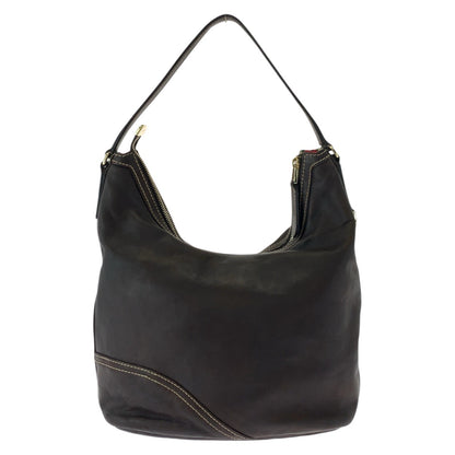 Gucci Shoulder Bag 182491 Leather Brown Gold Metal Interlocking Women