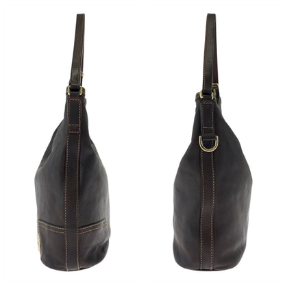 Gucci Shoulder Bag 182491 Leather Brown Gold Metal Interlocking Women