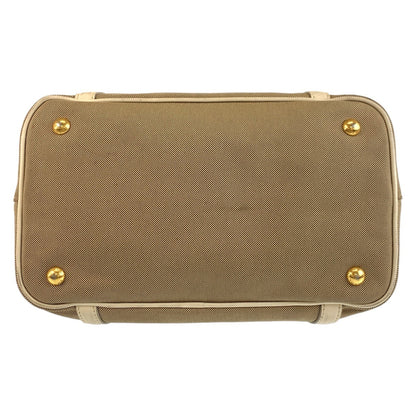 Prada Tote Bag Canvas, Leather Beige Gold Metal Tote Bag Shoulder Bag 2Way Logo Jacquard Women