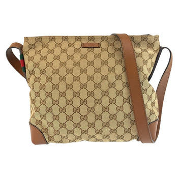 Gucci Shoulder Bag 337598 Gg Canvas, Leather Beige Brown Silvermetal Shoulder Bag Messenger Bag