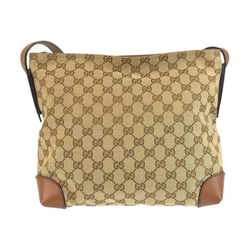 Gucci Shoulder Bag 337598 Gg Canvas, Leather Beige Brown Silvermetal Shoulder Bag Messenger Bag