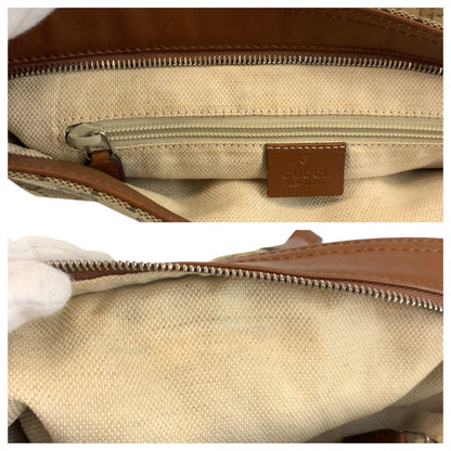 Gucci Shoulder Bag 337598 Gg Canvas, Leather Beige Brown Silvermetal Shoulder Bag Messenger Bag
