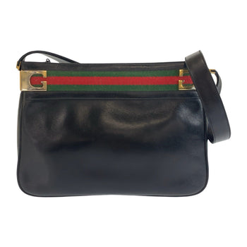 Gucci Shoulder Bag Leather Black Goldmetal Shoulder Bag Pochette Sherry Line Old Gucci Women