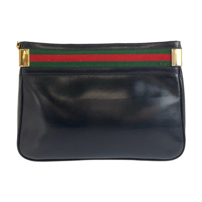 Gucci Shoulder Bag Leather Black Goldmetal Shoulder Bag Pochette Sherry Line Old Gucci Women
