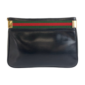 Gucci Shoulder Bag Leather Black Goldmetal Shoulder Bag Pochette Sherry Line Old Gucci Women