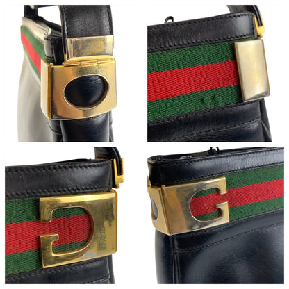 Gucci Shoulder Bag Leather Black Goldmetal Shoulder Bag Pochette Sherry Line Old Gucci Women