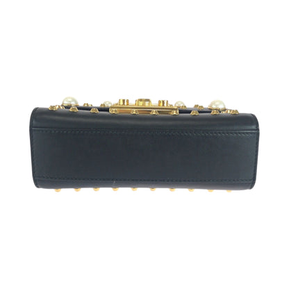 Gucci Shoulder Bag 432182 Leather Black Gold Metal Chainshoulder Bag Pochette Studs Pearl Women