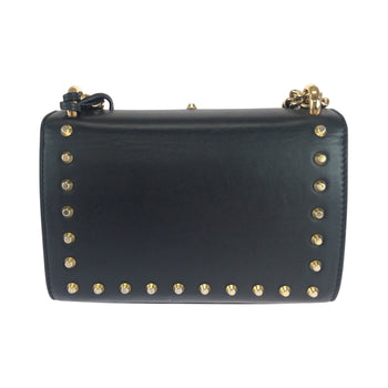 Gucci Shoulder Bag 432182 Leather Black Gold Metal Chainshoulder Bag Pochette Studs Pearl Women