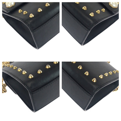 Gucci Shoulder Bag 432182 Leather Black Gold Metal Chainshoulder Bag Pochette Studs Pearl Women
