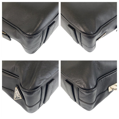 Prada Business Bag Leather Black Silvermetal Business Bag Briefcase Safiano Mens