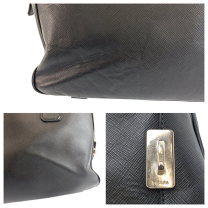 Prada Business Bag Leather Black Silvermetal Business Bag Briefcase Safiano Mens