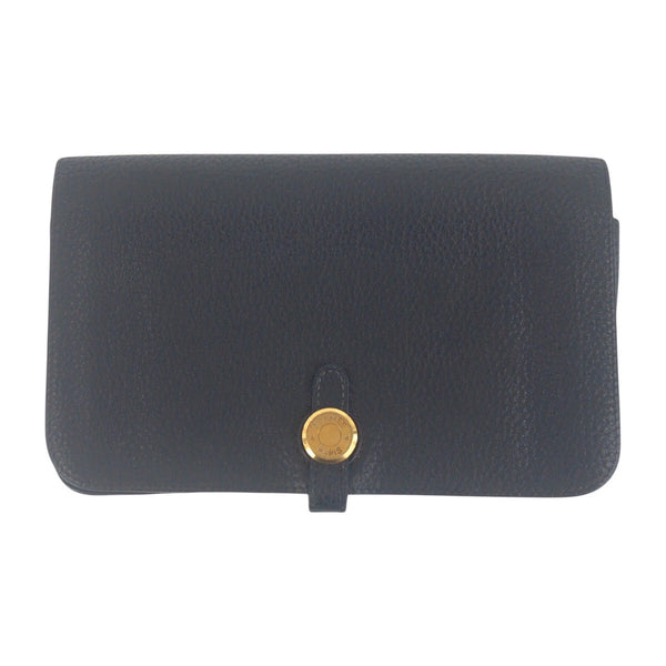 Hermes Long Wallet Purse Taurillon Clemence Black Goldmetal Long Wallet Purse Long Wallet Unisex