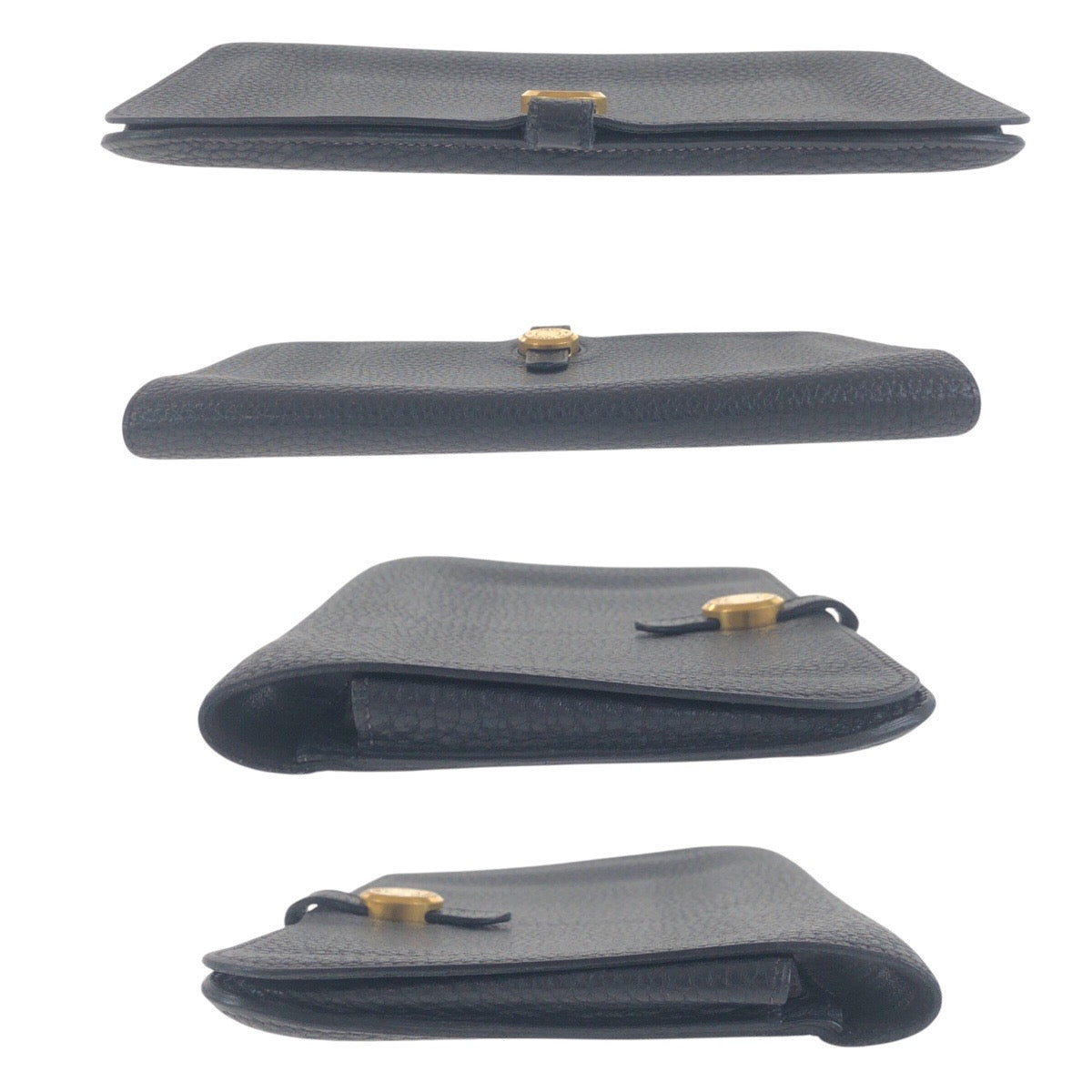 Hermes Long Wallet Purse Taurillon Clemence Black Goldmetal Long Wallet Purse Long Wallet Unisex