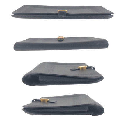 Hermes Long Wallet Purse Taurillon Clemence Black Goldmetal Long Wallet Purse Long Wallet Unisex