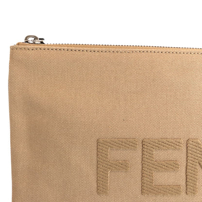 Fendi Clutch Bag Canvas Beige Silvermetal Clutch Bag Business Bag Pouch Logo Women