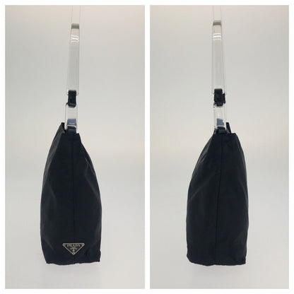 Prada Shoulder Bag Nylon, Plastic Black Silvermetal Test Triangle With Logo Women