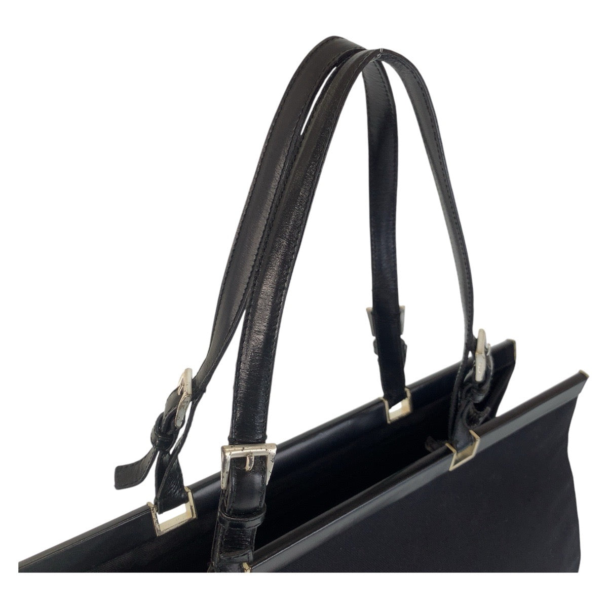 Prada Tote Bag Canvas Black Silvermetal Tote Bag Shoulder Bag Triangle With Logo Women