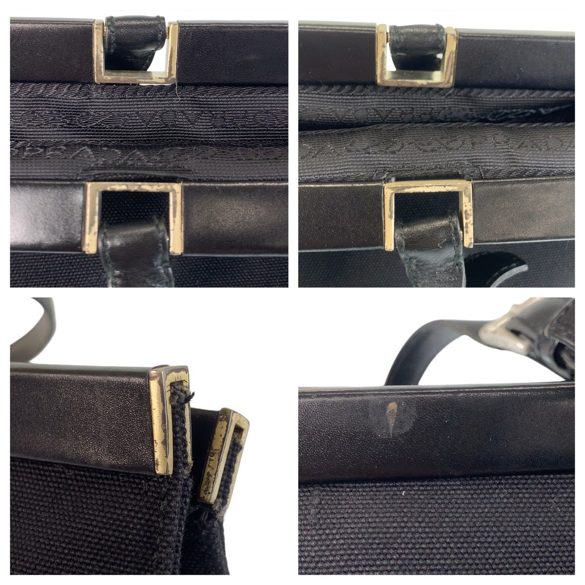 Prada Tote Bag Canvas Black Silvermetal Tote Bag Shoulder Bag Triangle With Logo Women