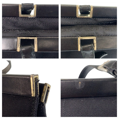 Prada Tote Bag Canvas Black Silvermetal Tote Bag Shoulder Bag Triangle With Logo Women