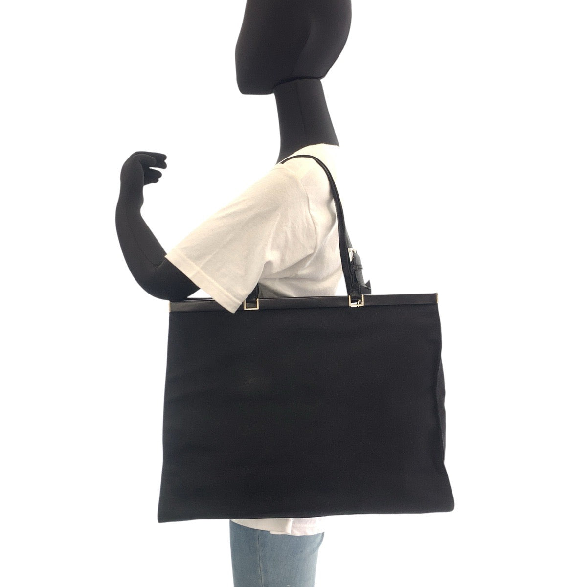 Prada Tote Bag Canvas Black Silvermetal Tote Bag Shoulder Bag Triangle With Logo Women