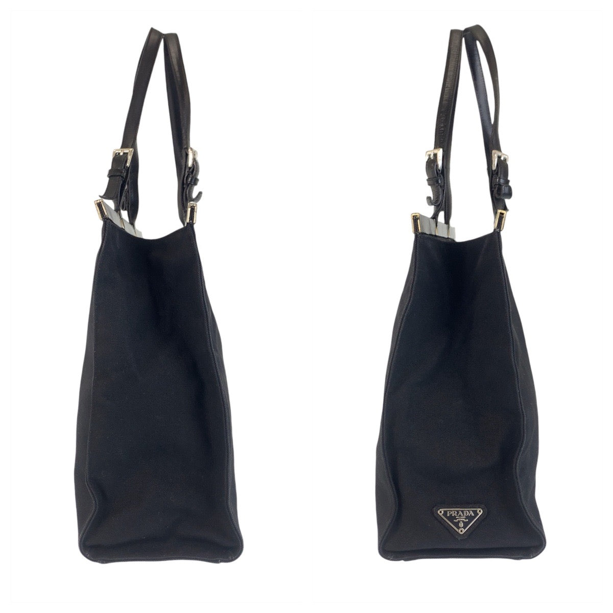 Prada Tote Bag Canvas Black Silvermetal Tote Bag Shoulder Bag Triangle With Logo Women