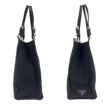 Prada Tote Bag Canvas Black Silvermetal Tote Bag Shoulder Bag Triangle With Logo Women